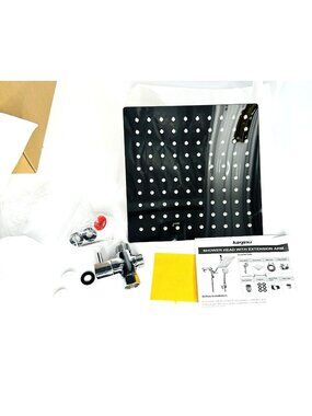 Kaqinu Rainfall Shower Head ONLY 8” Square 3-Way Splitter Teflon Tape NEW! READ